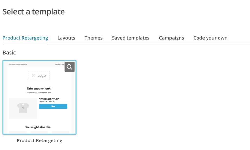 Product retargeting email template in Mailchimp