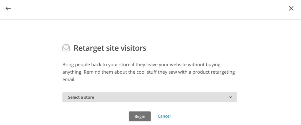 Retarget site visitors email in Mailchimp. Choose your Shopify store
