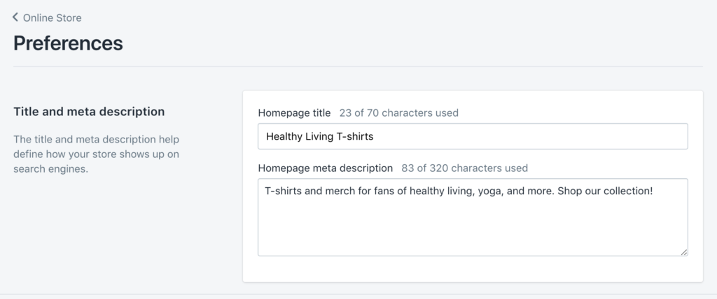 Setting the homepage title and meta description in Shopify