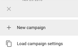 Choosing a new Shopping campaign versus loading a campaign from settings