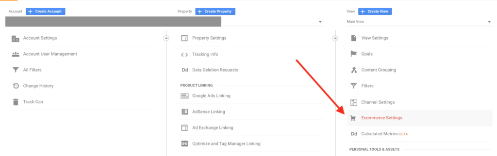 This is where you'll find the Google Analytics ecommerce settings
